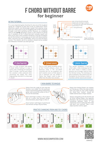 Easy F Chord on Guitar Without a Barre for Beginners