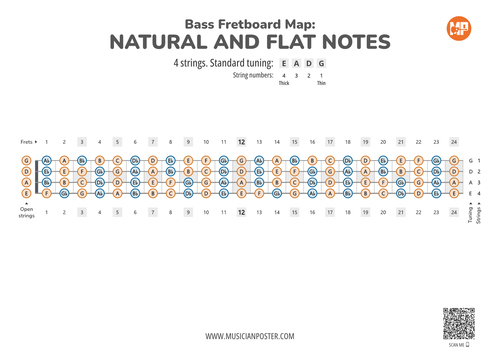 Bass Guitar Fretboard Map PDF With All Notes