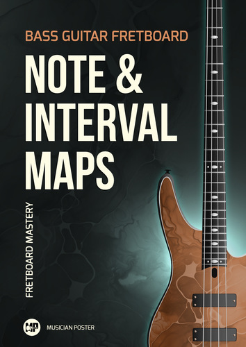 Bass Guitar Fretboard Note Maps & Intervals (PDF eBook)