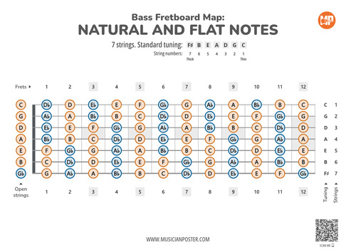 Bass Guitar Fretboard Note Maps & Intervals (PDF eBook)