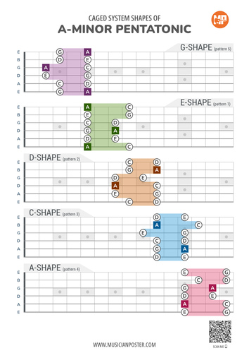 CAGED + 3NPS: Guitar Scale Patterns (PDF eBooks With Charts)